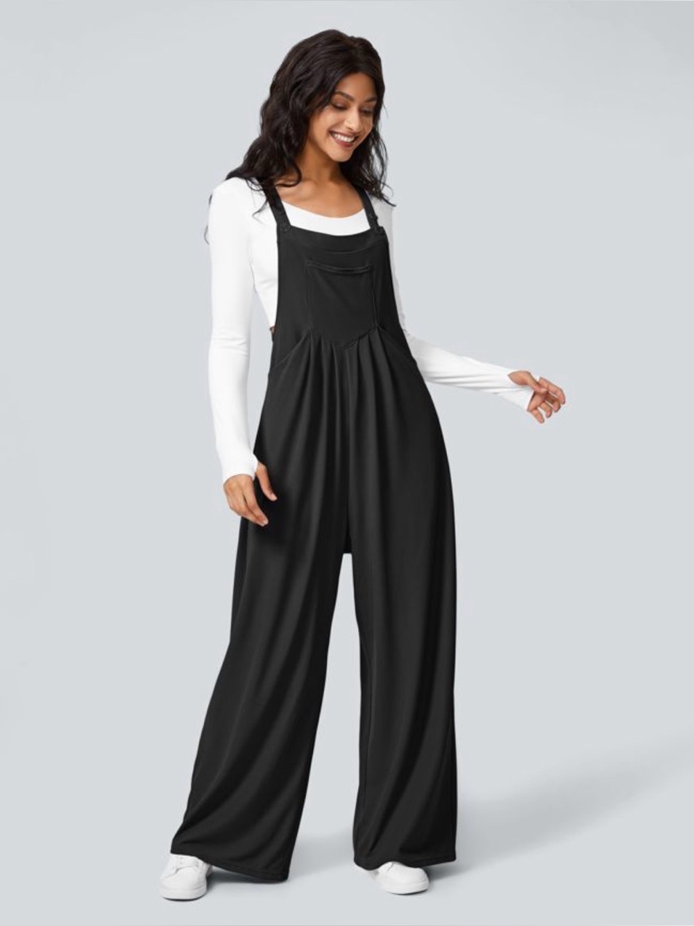 Halara Jumpsuit Overalls Black Waffle Wide Leg Minimalist Capsule size XL